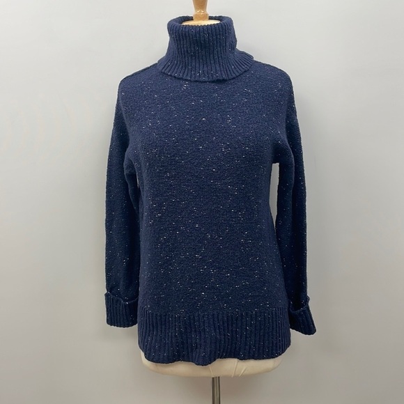 Caslon Marled Chunky Knit Turtleneck Long Sleeve Sweater Merino Wool Blue XS - Picture 1 of 9